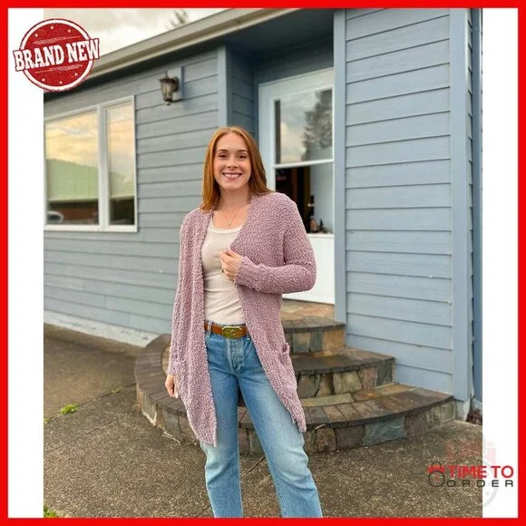 Long Fuzzy Cardigan Sweater with Pockets, Chunky Knit Winter Coat - Picture 8 of 8